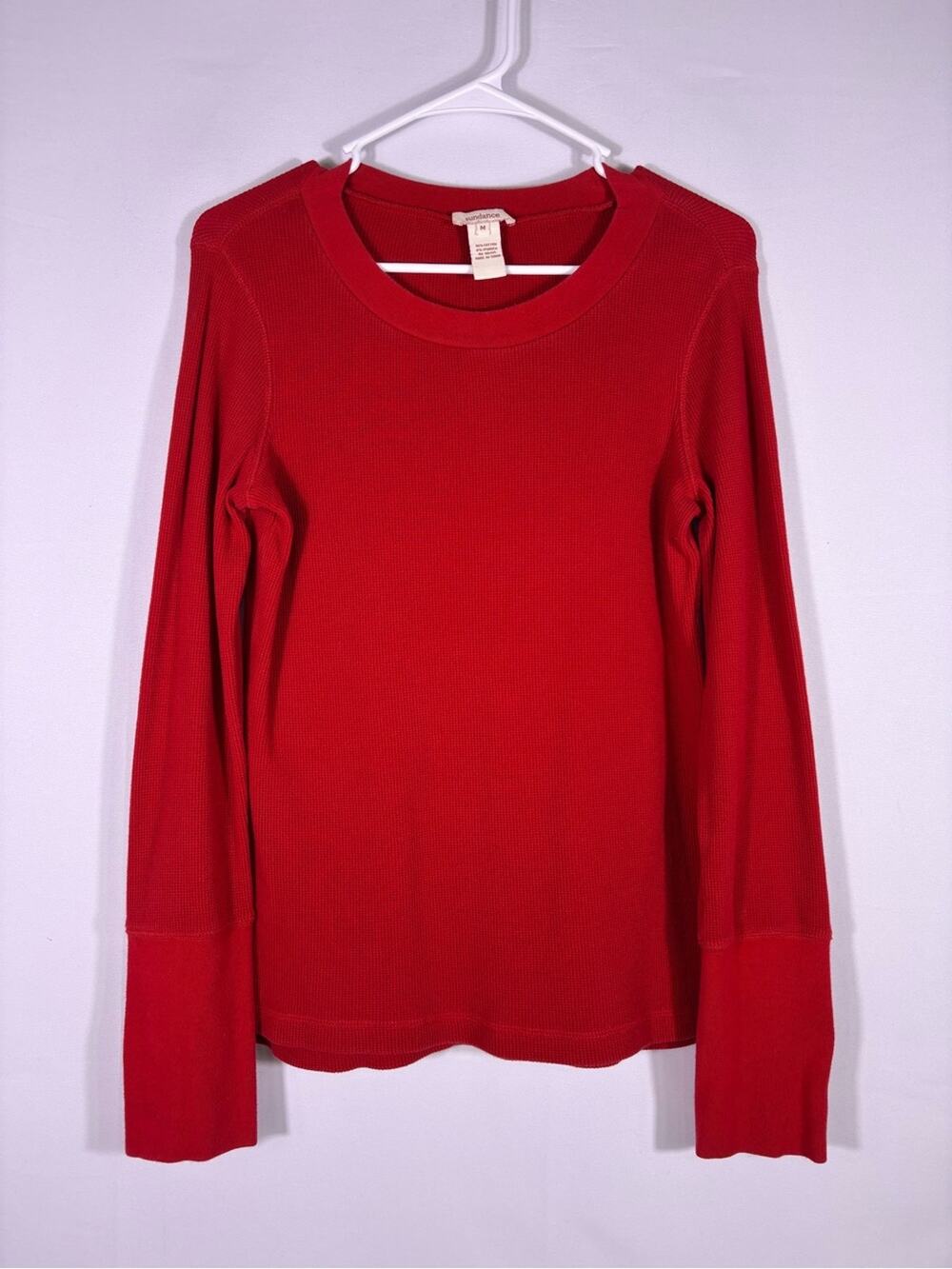 Sundance Red Thermal Top Velvet Button Cuff Waffle Knit Boho Medium 0909
